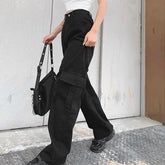 Womenmid rise fashion cargo jeans loose fit baggy jeans